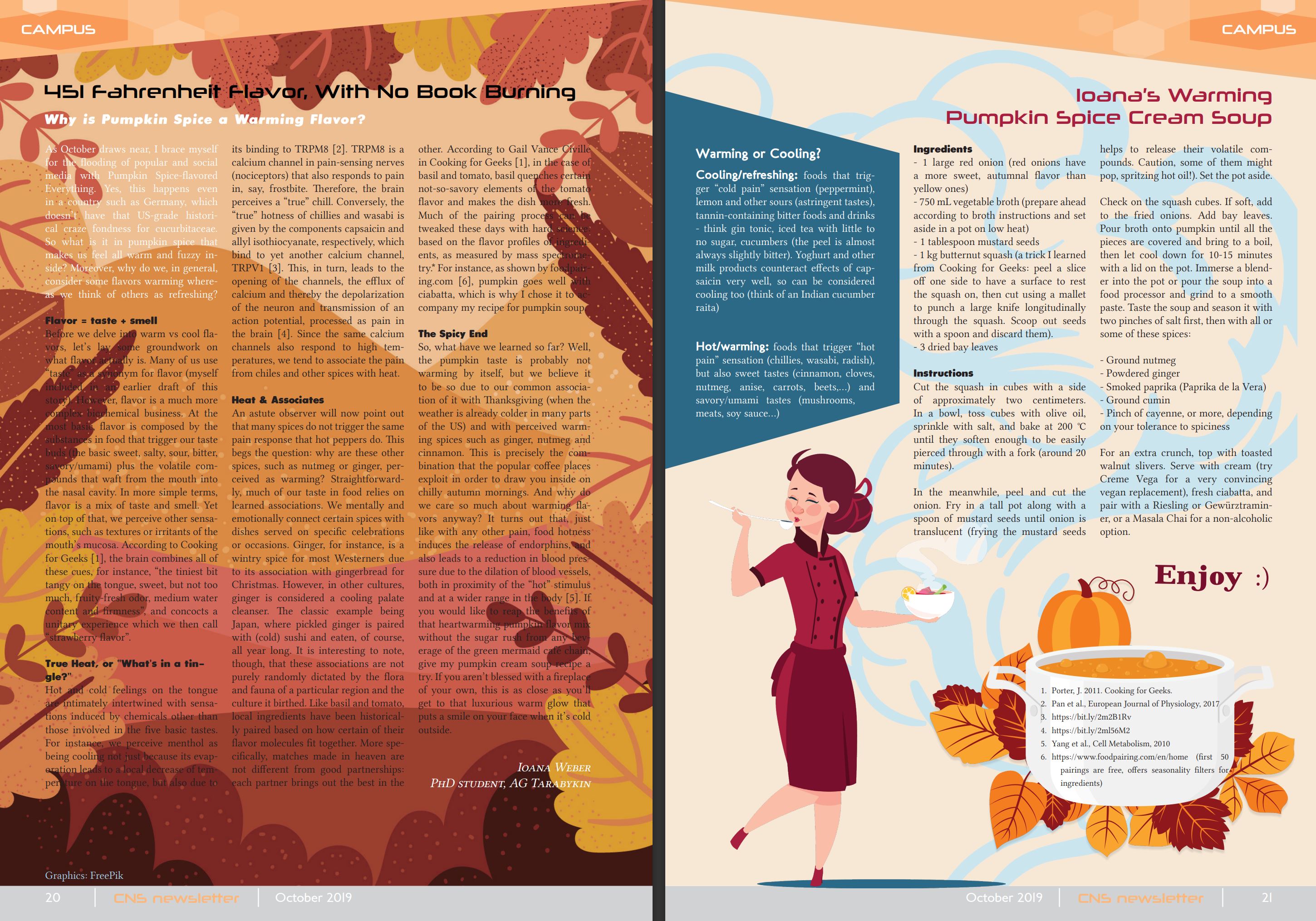 Page layout I generated for my article about the perception of hot tastes and refreshing tastes. Part of an issue of the CNS Newsletter: https://medical-neurosciences.charite.de/en/about_us/newsletter/